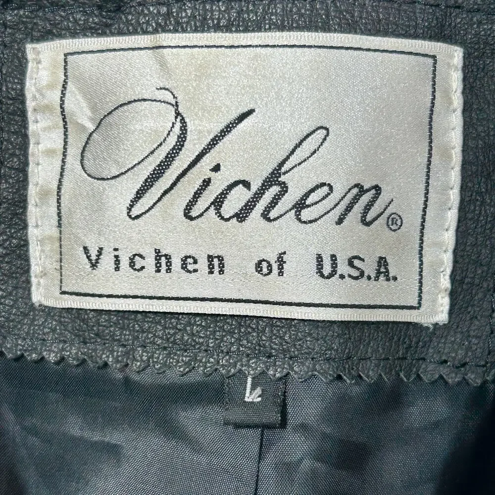 Vintage Vichen Of USA Black 100% Leather Men’s Vest Size L Western Yoke Biker